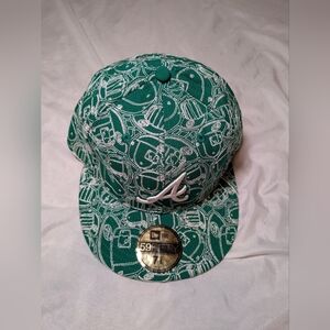 New Era 59Fifty Green Atlanta Braves Hat All Over Print Size 7 3/8